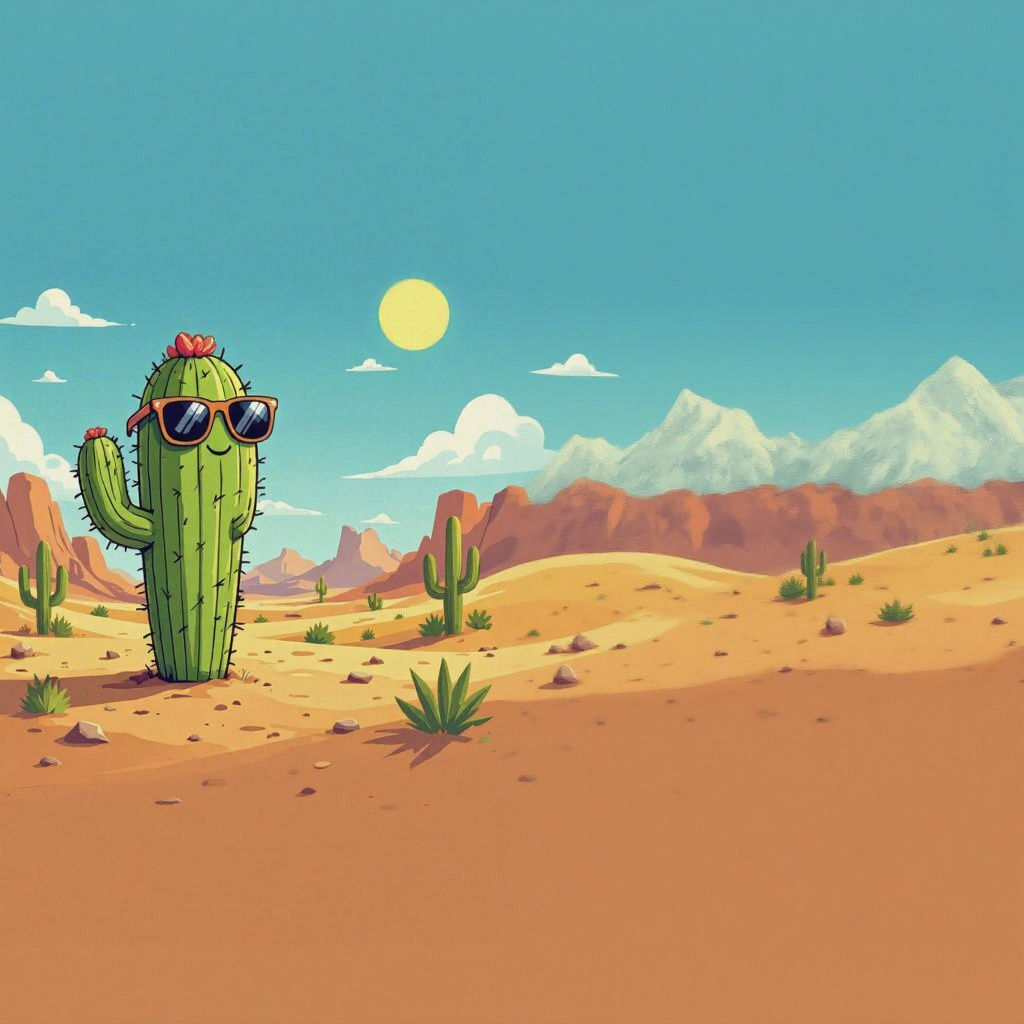 Cartoon Cactus with Sunglasses in Vector Style