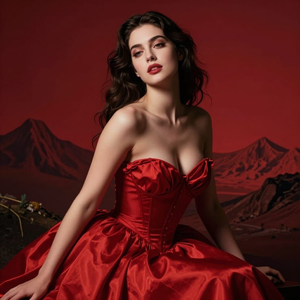 Alluring Woman in Red Dress, Baroque Style