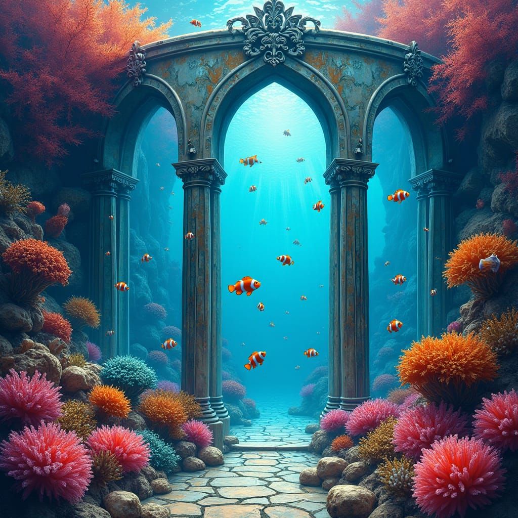 Glass Palace Surrounded by Coral Reef, Digital Art