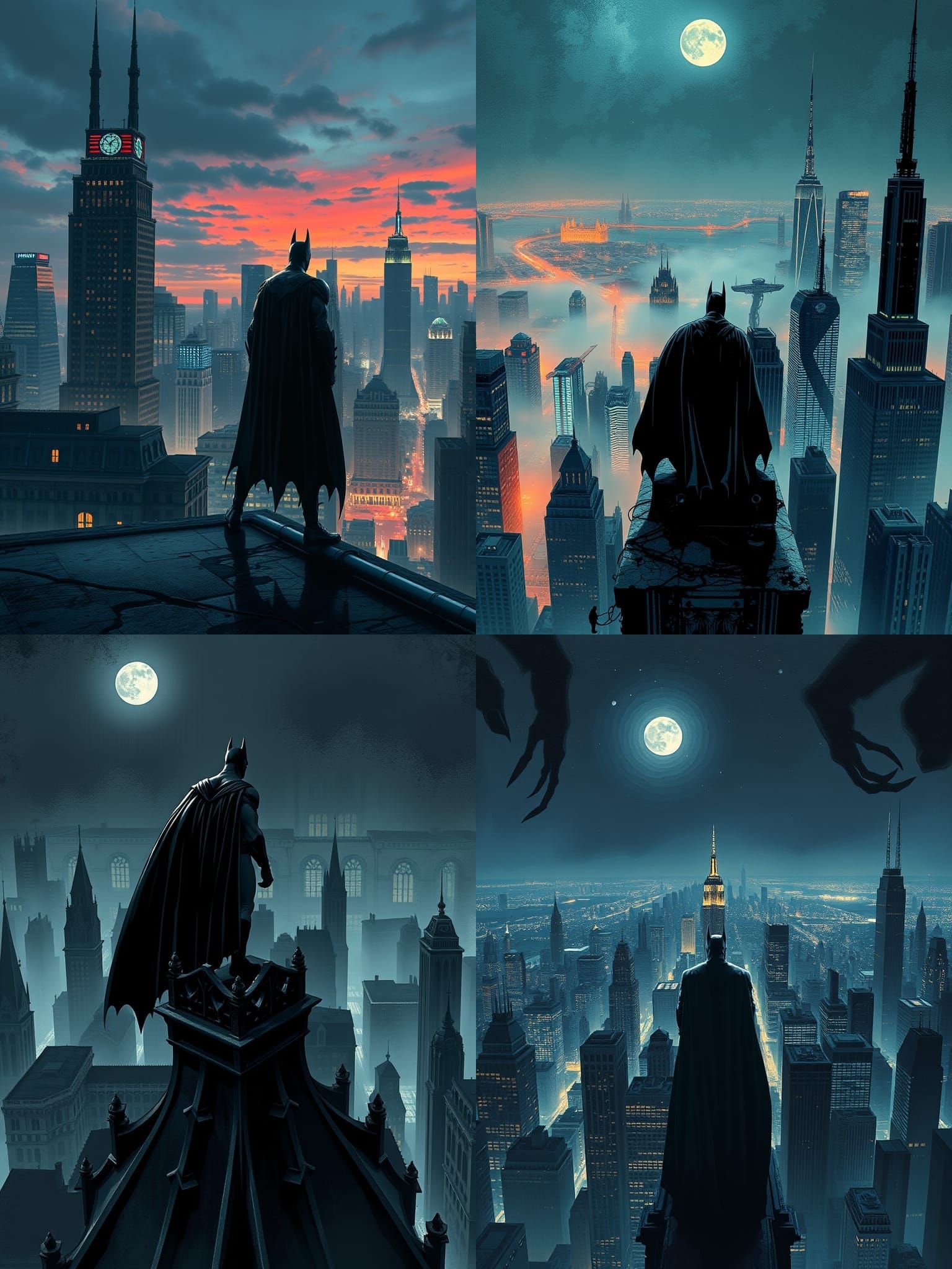 Gotham Cityscape at Night in Dark Noir Style