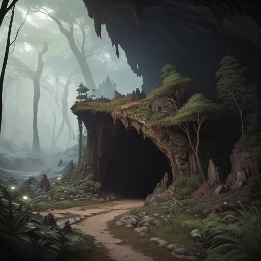 Enchanted Cave Entrance in Detailed Matte Painting