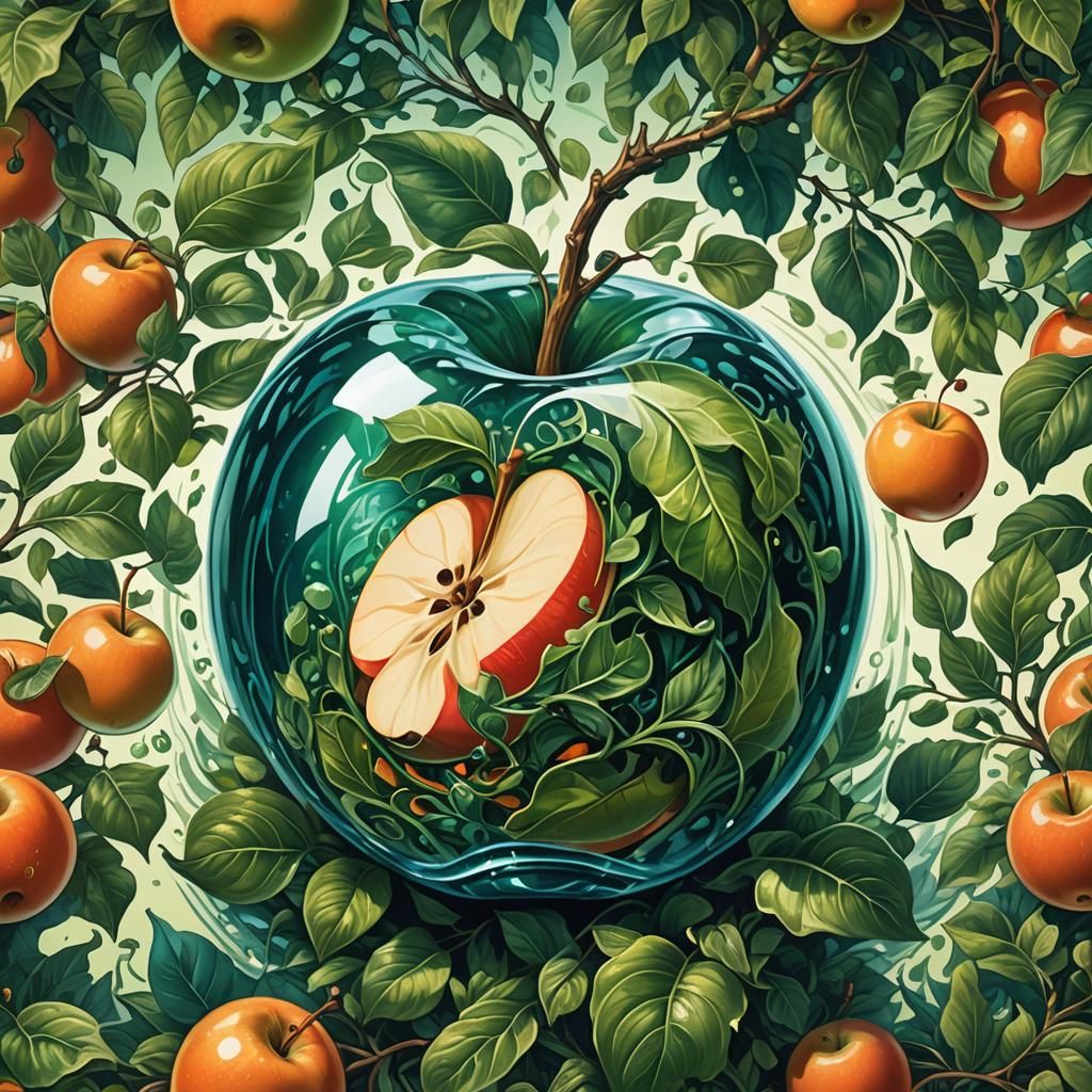 Apple Filled with Juice: Art Nouveau Concept Art