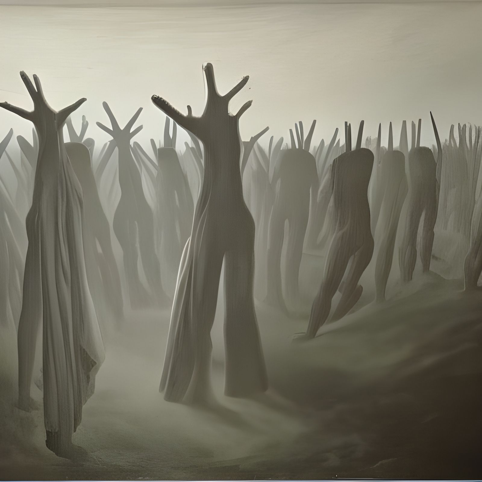 Reaching Hands from Hades in Bloody Fog