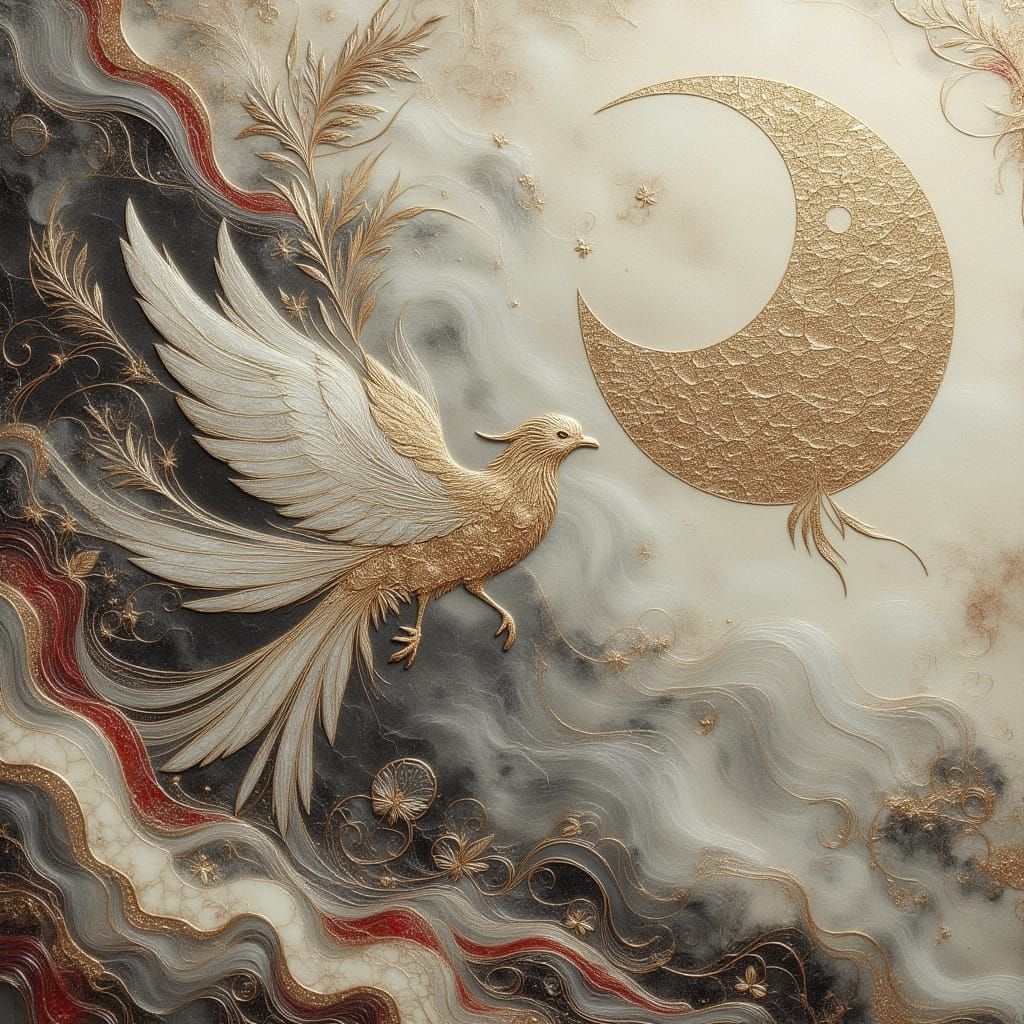 Golden Birds Soaring in Misty Chinese Landscape