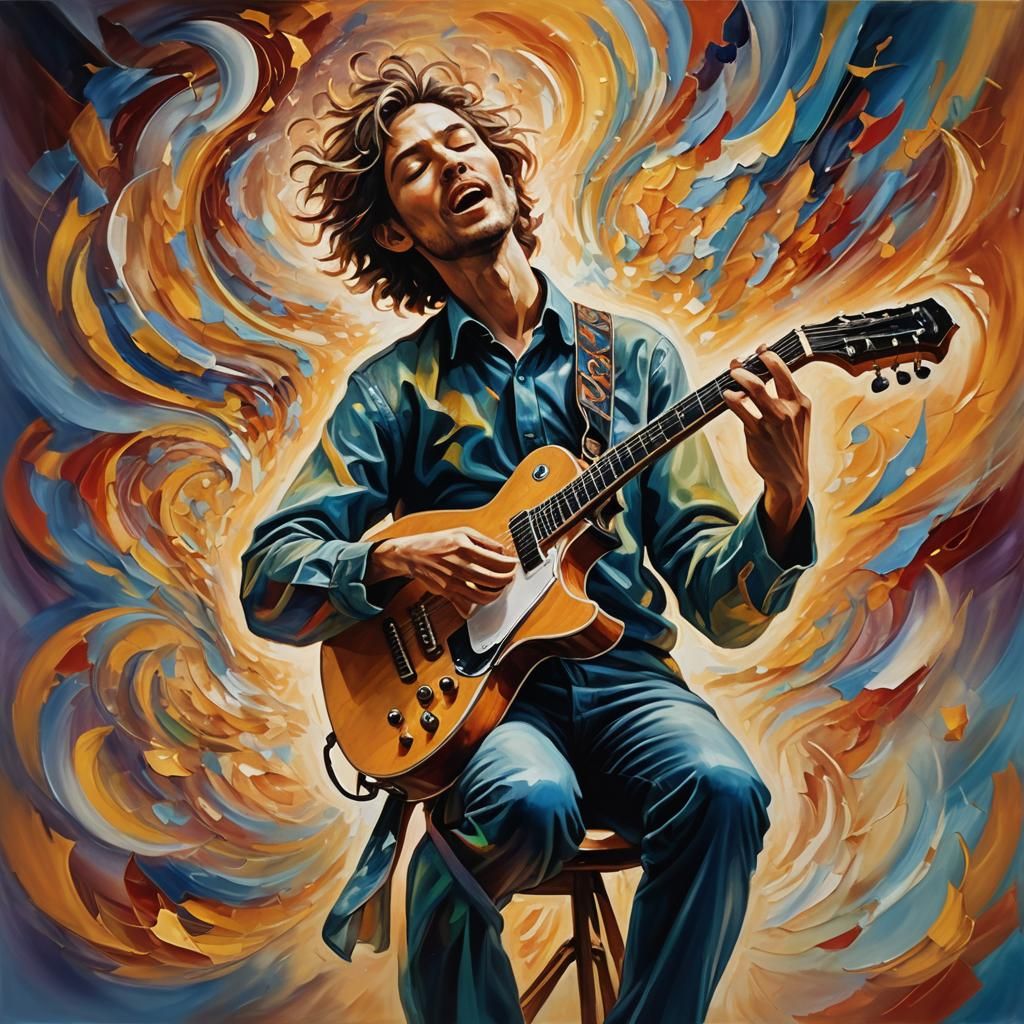 Surreal Guitarist Singer in Vibrant Oil Painting