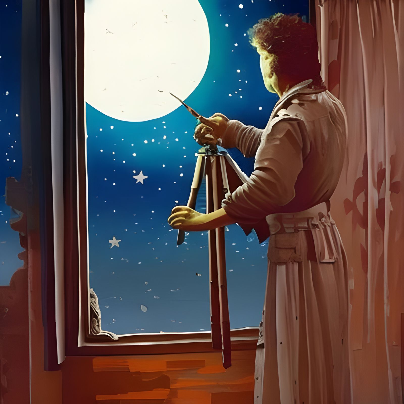 Hobbit Paints Moonlit Window: Impasto Pixel Art