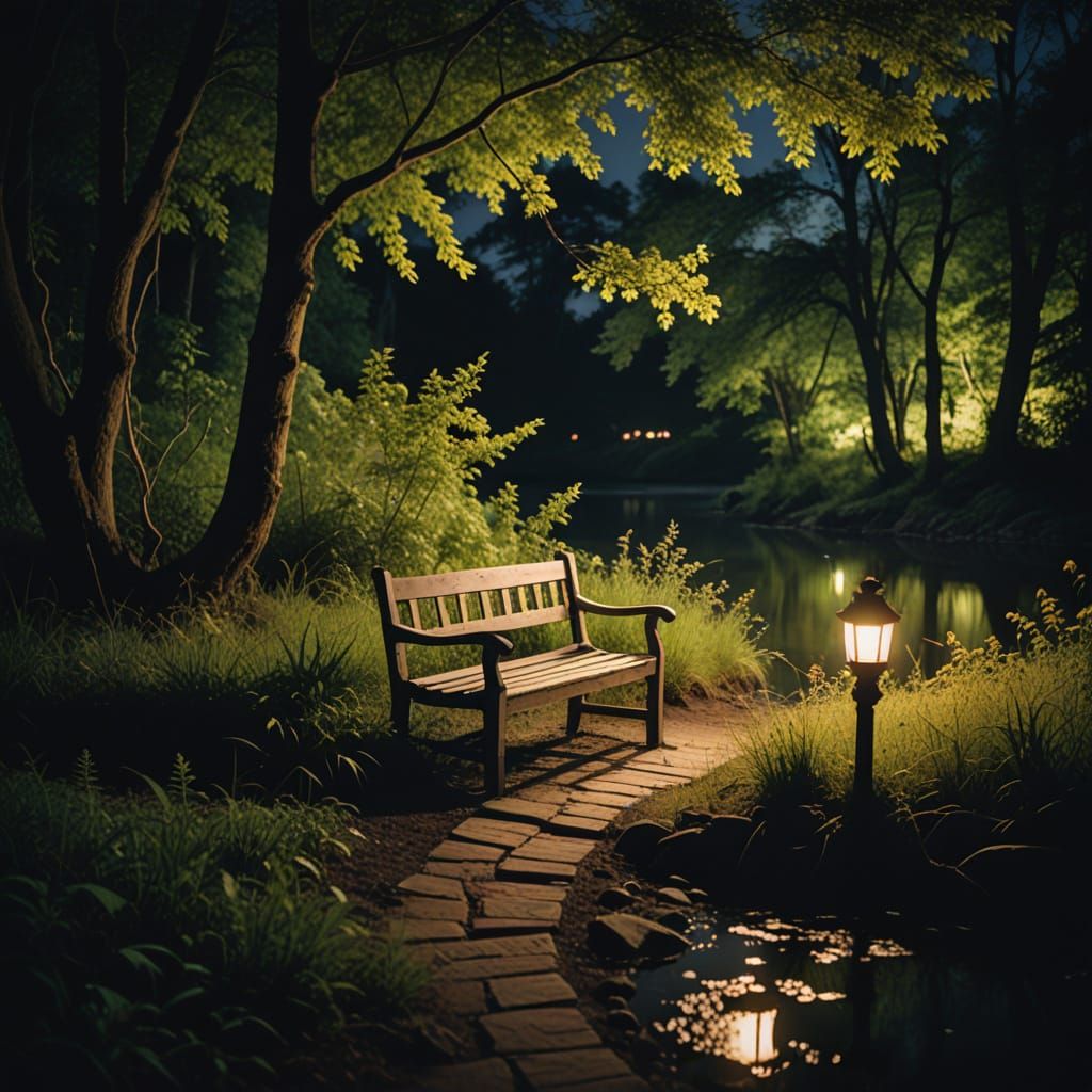 Night River Scene with Lanterns in Cinematic Style