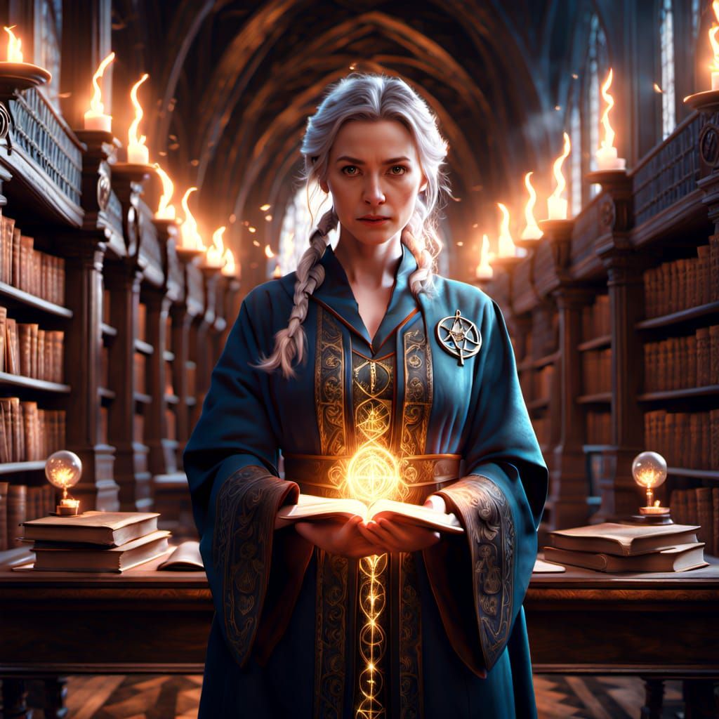 Female Sorcerer Doctor in Gothic Library