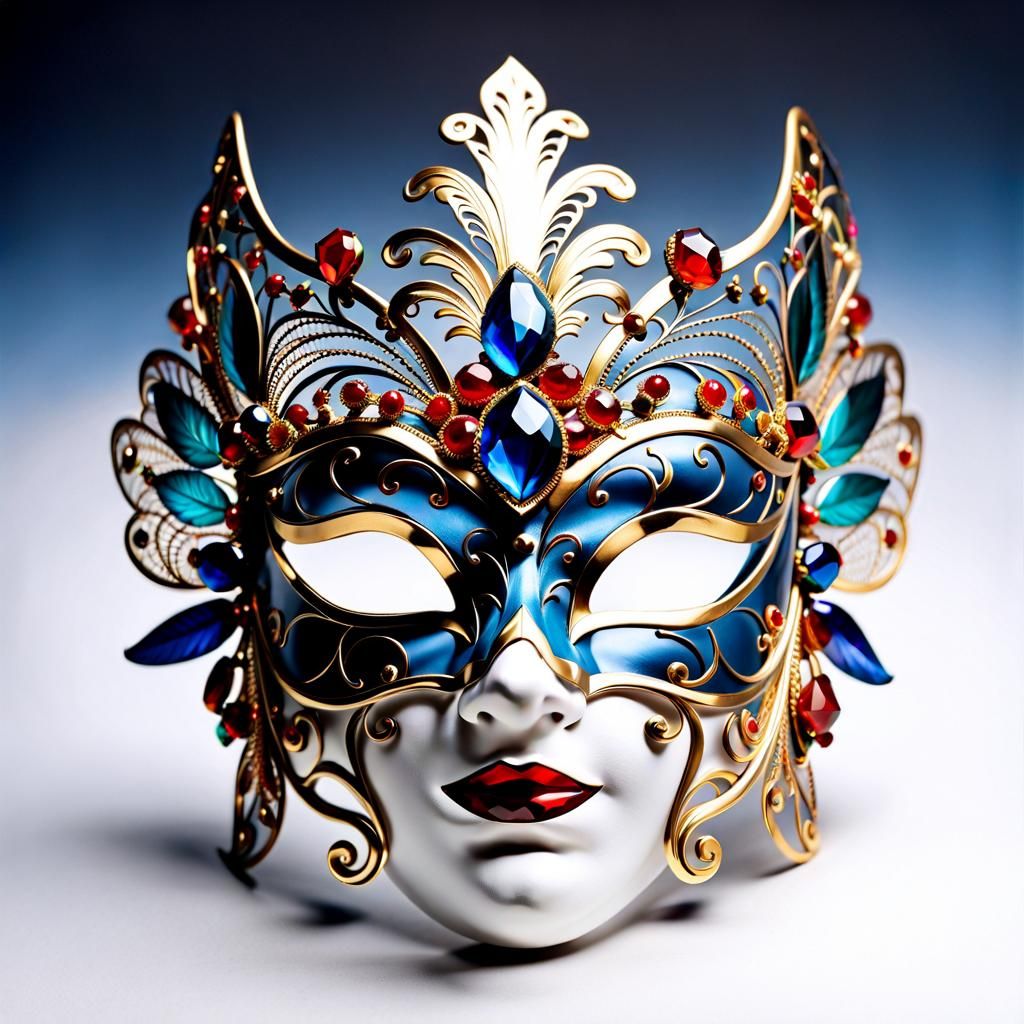 Elaborate Venetian Carnival Mask with Gleaming Gemstones