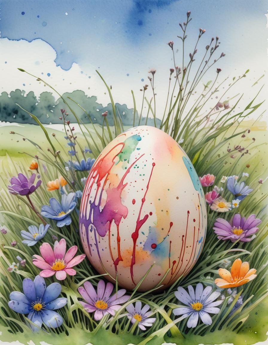 Hand-Dyed Easter Egg: Watercolour Storybook Illustration