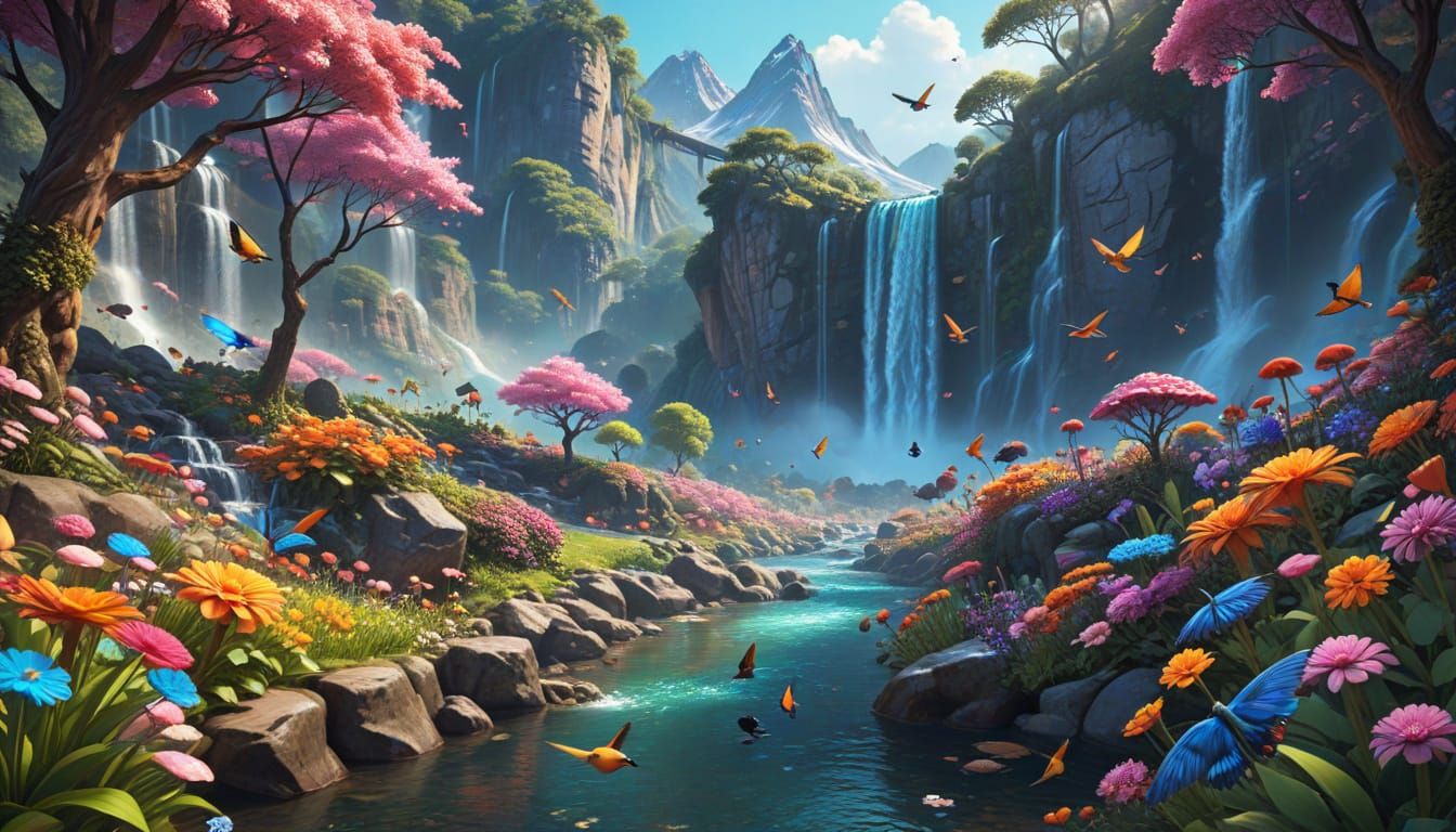 Whimsical Mountain Landscape in Candy Art Style