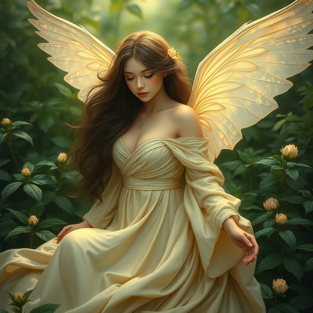 Ethereal Fairy with Delicate Wings and Silk Dress