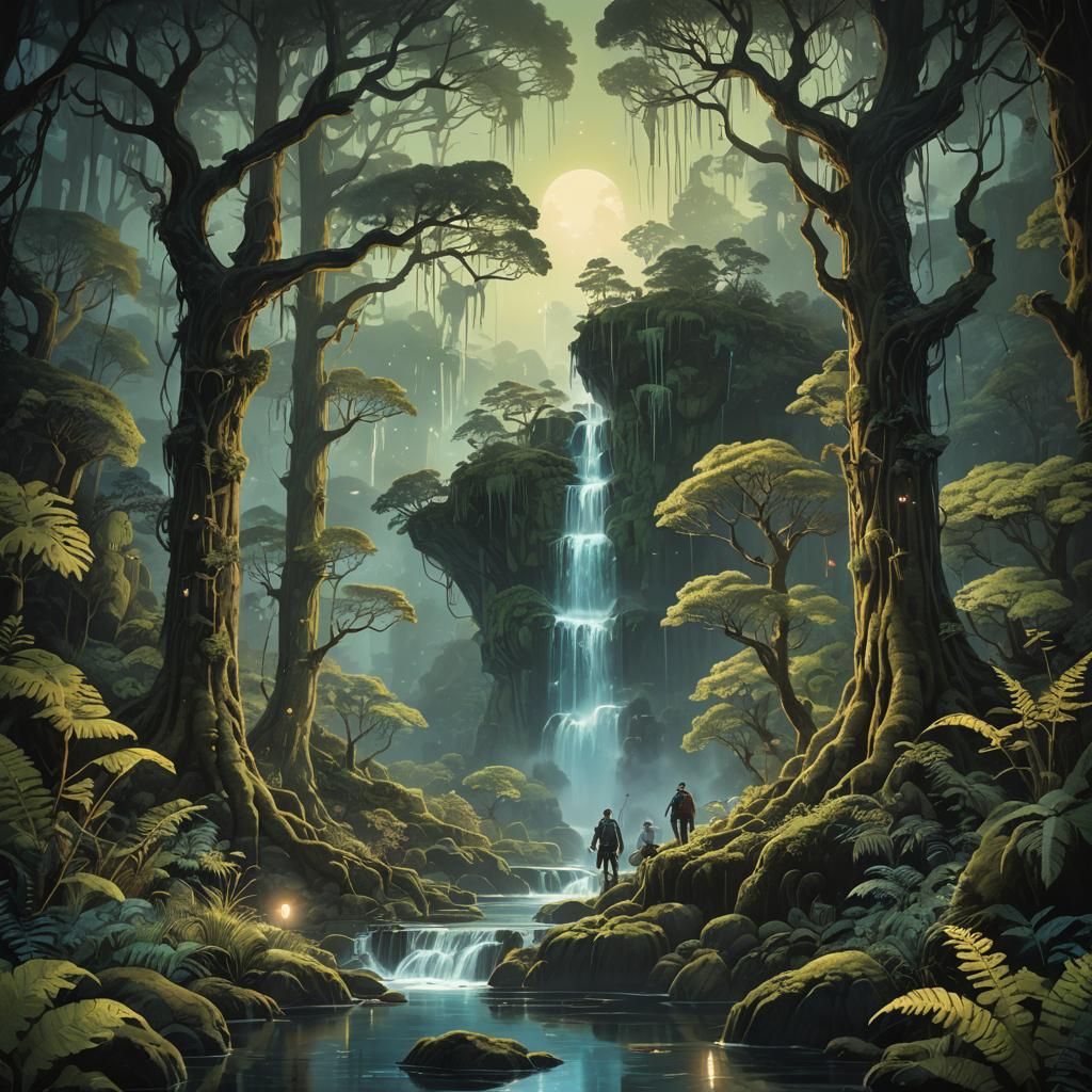 Father and Children in Mystical Forest