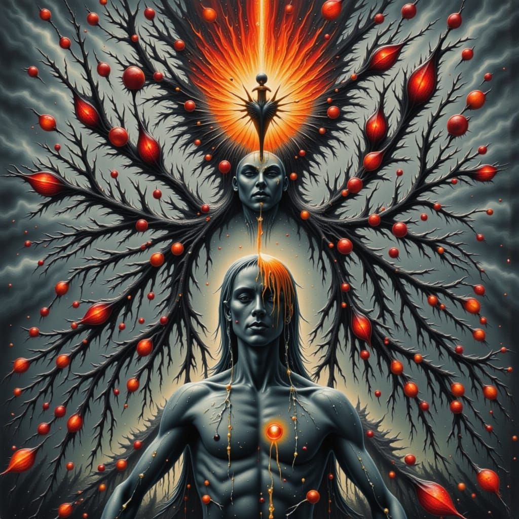 Ethereal Portrait of Death with Wings and Petals