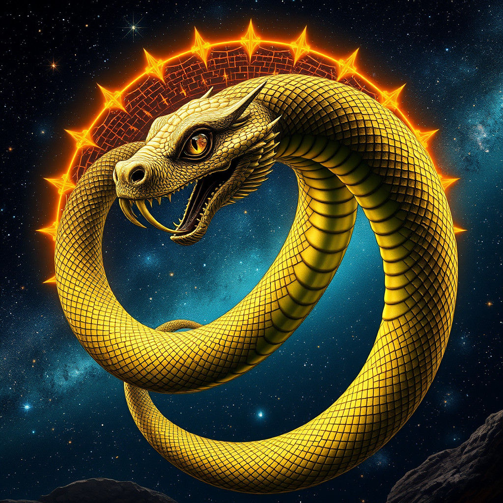 Ouroboros Portrait in Mosaic Style Celestial Night