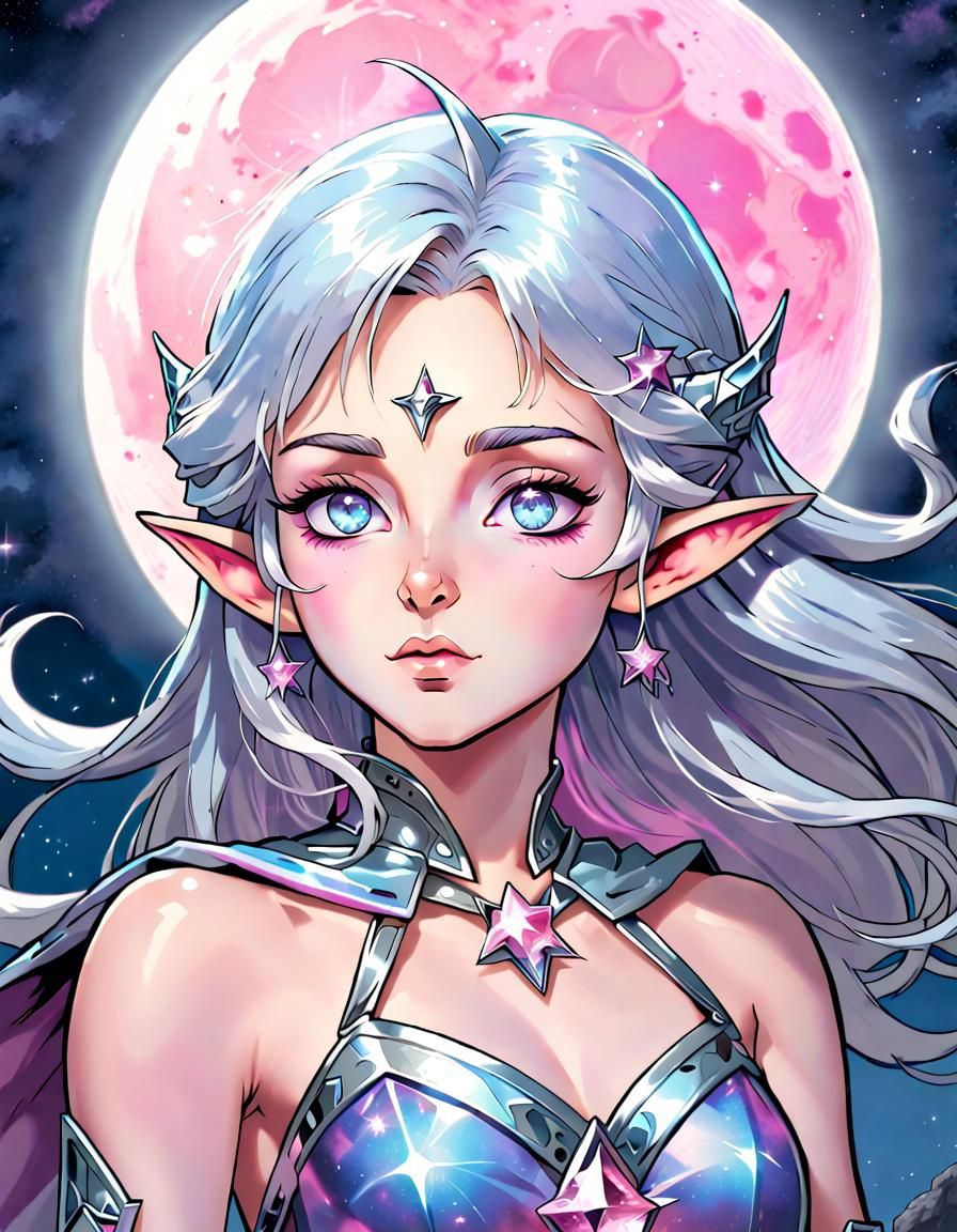Moon Elf Queen Portrait in Comic Book Style