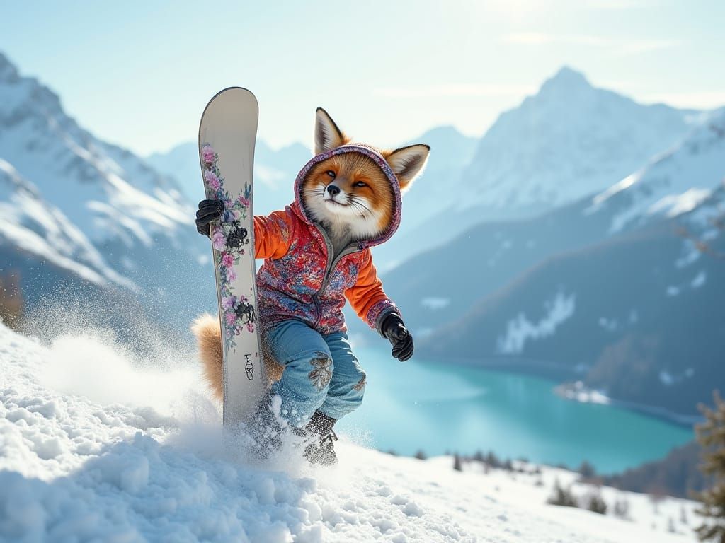 Happy Fox Snowboarding in Swiss Alps