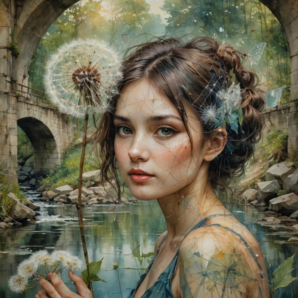Fairy with Dandelion Wand and Sacred Geometry Portrait