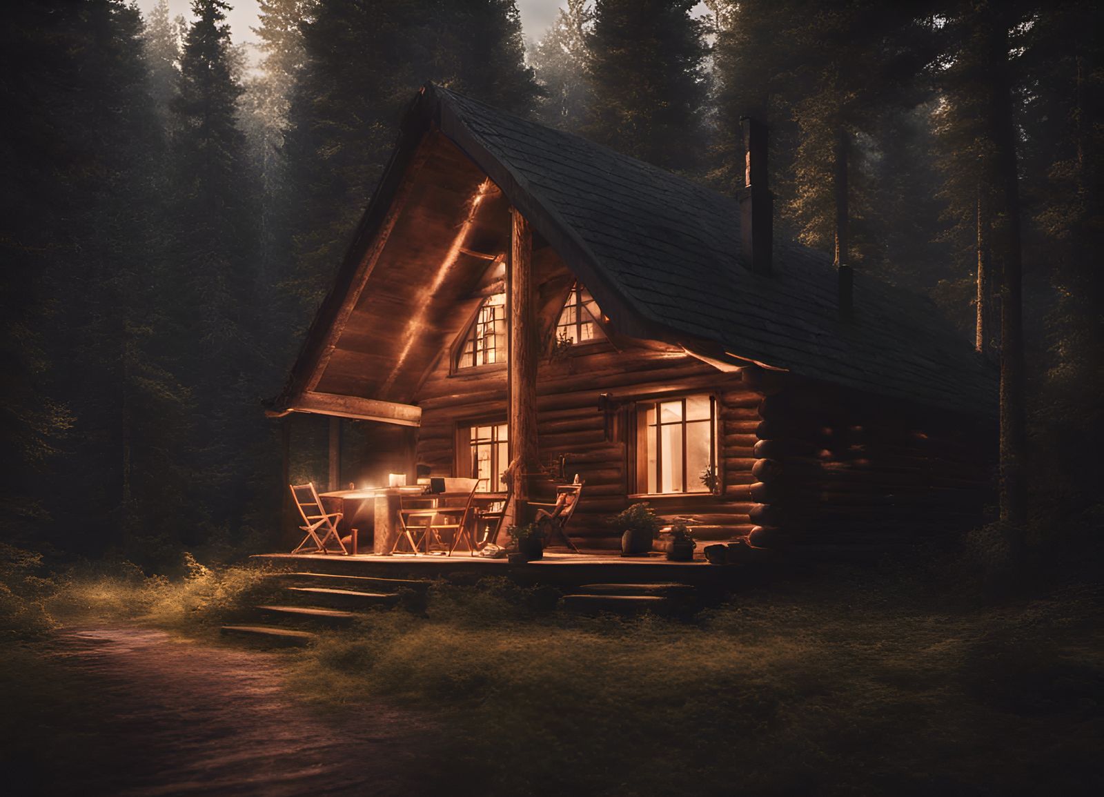 Cozy Forest Cabin in Cinematic Lighting