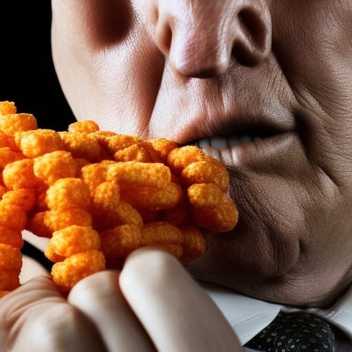 Portrait of Man Eating Cheetos in Photographic Style