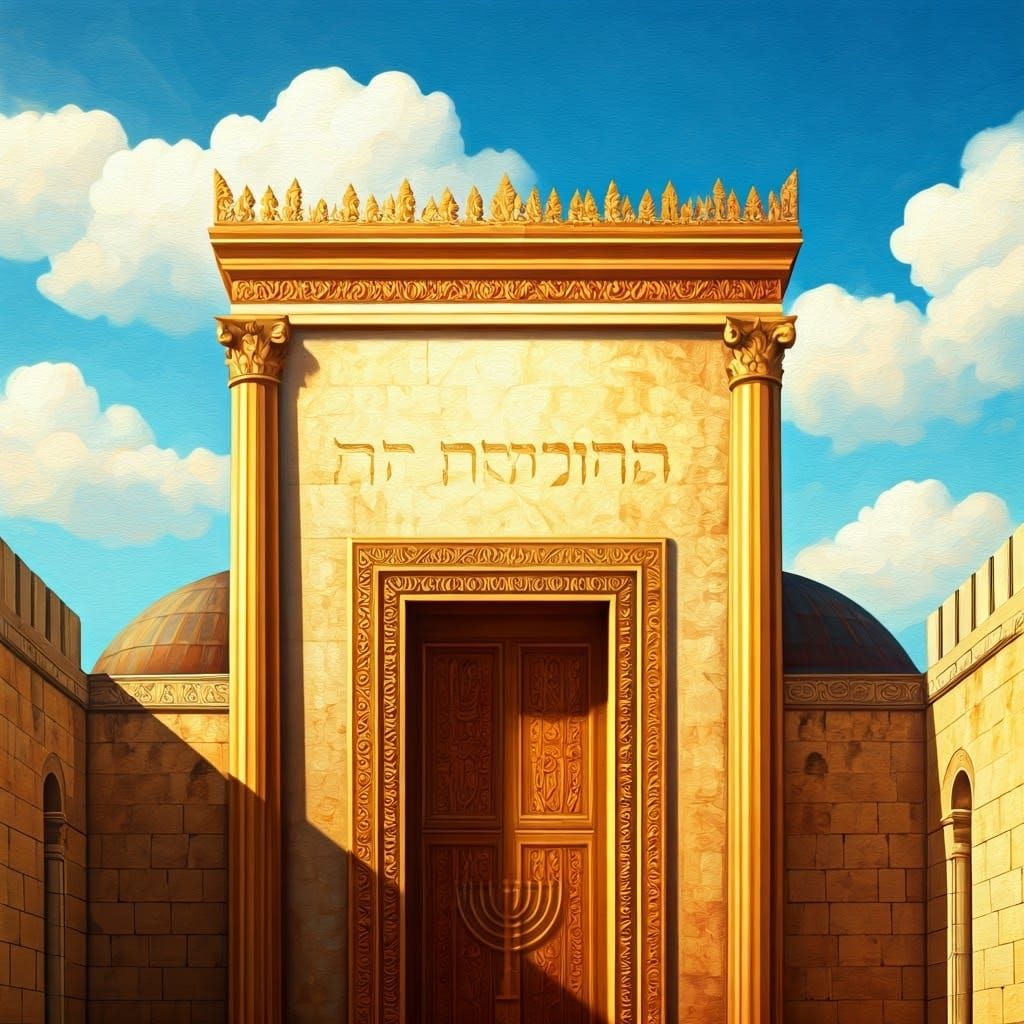 The Temple in Jerusalem Radiates Warm Golden Light, Adorned ...