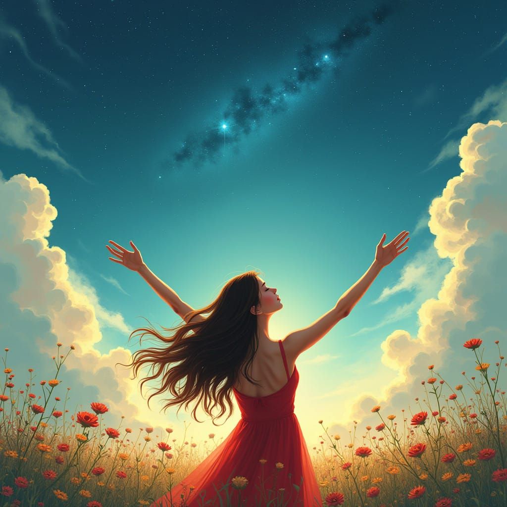 Ethereal Goddess Awakens Under Celestial Light