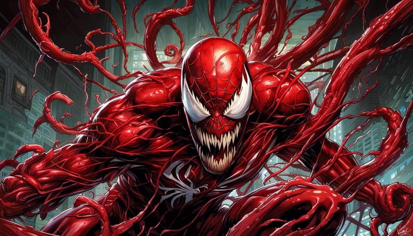 Hyperrealistic Carnage Symbiote in Comic Book Style