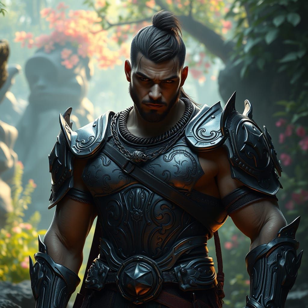 Heroic Fantasy Warrior in Ornate Metallic Armor