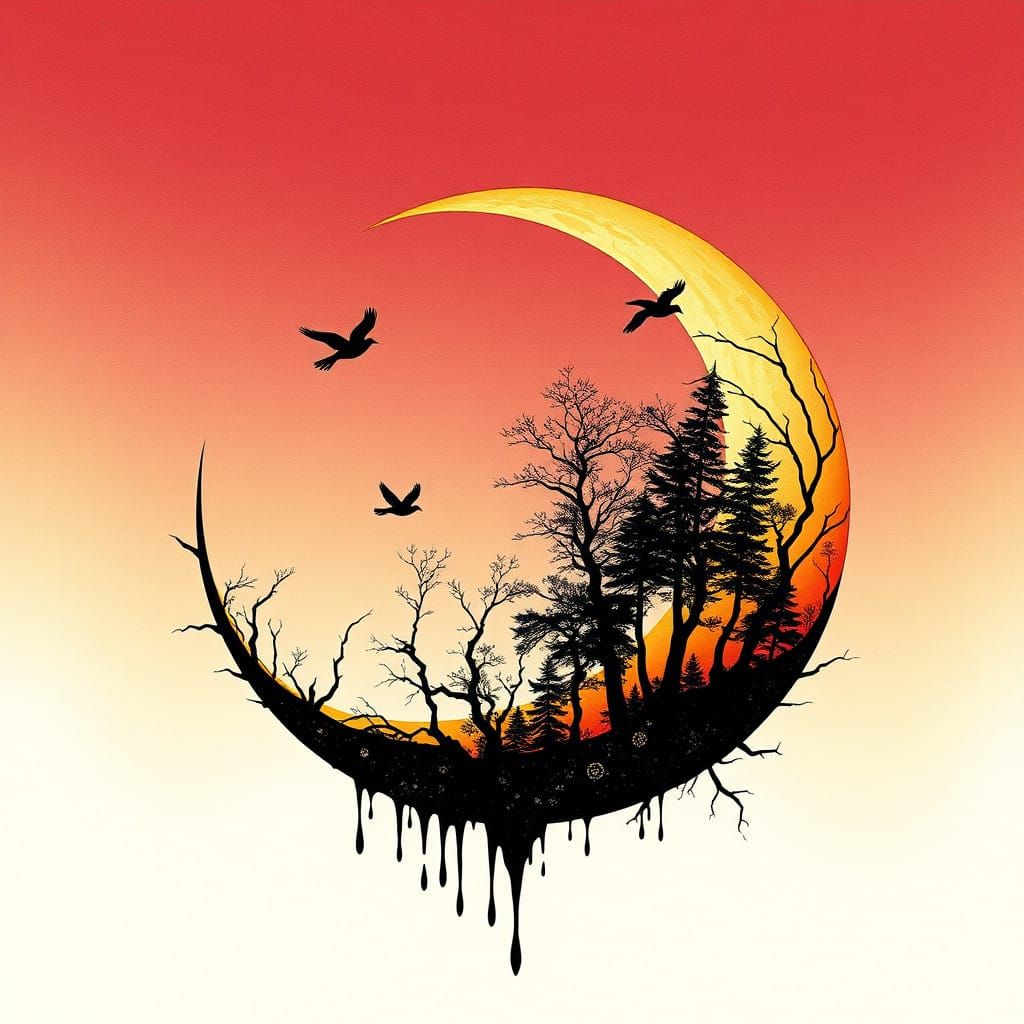 Moonlit Forest Dreamscape in Whimsical Watercolor Style