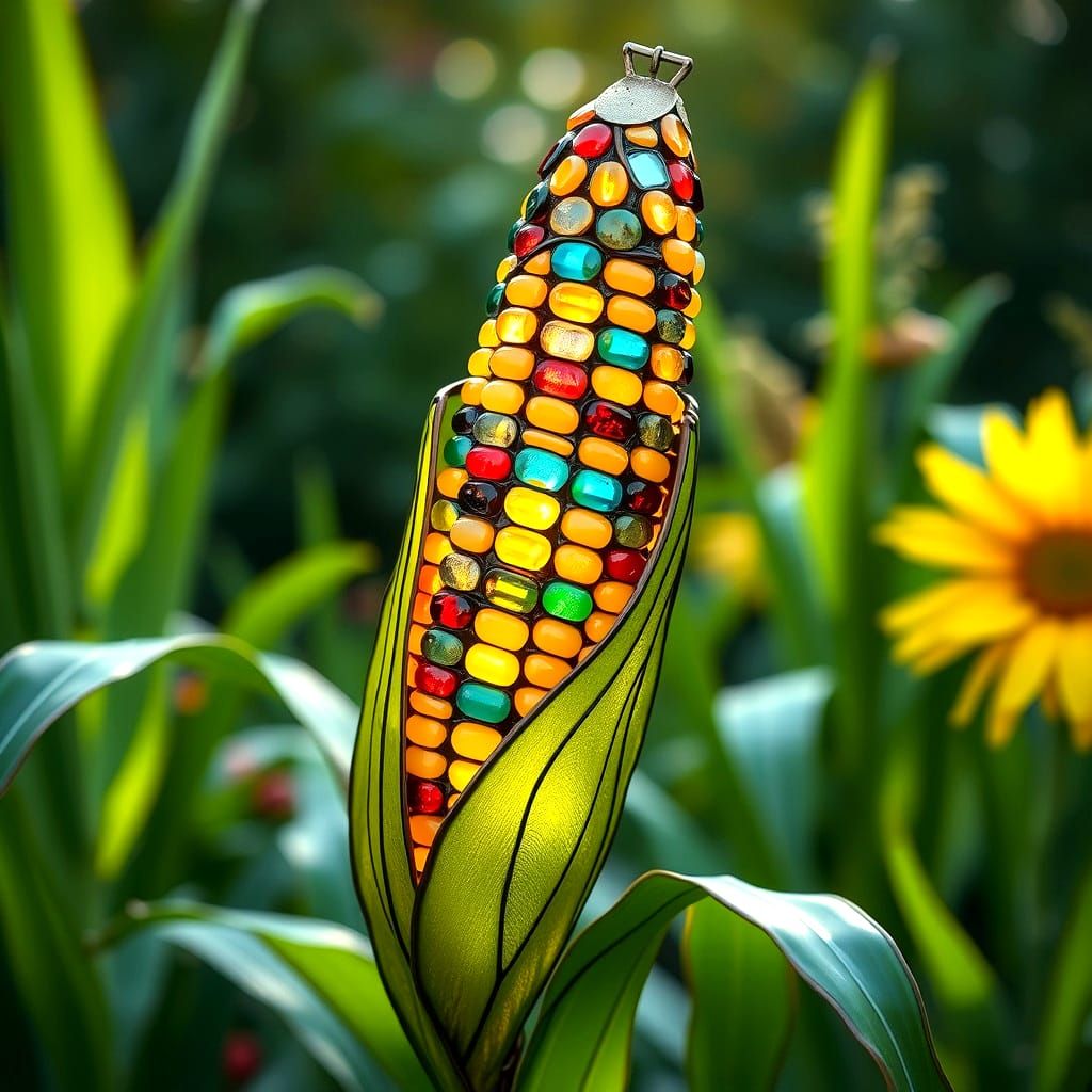 Stained Glass Corn in Hyperreal 3D Garden