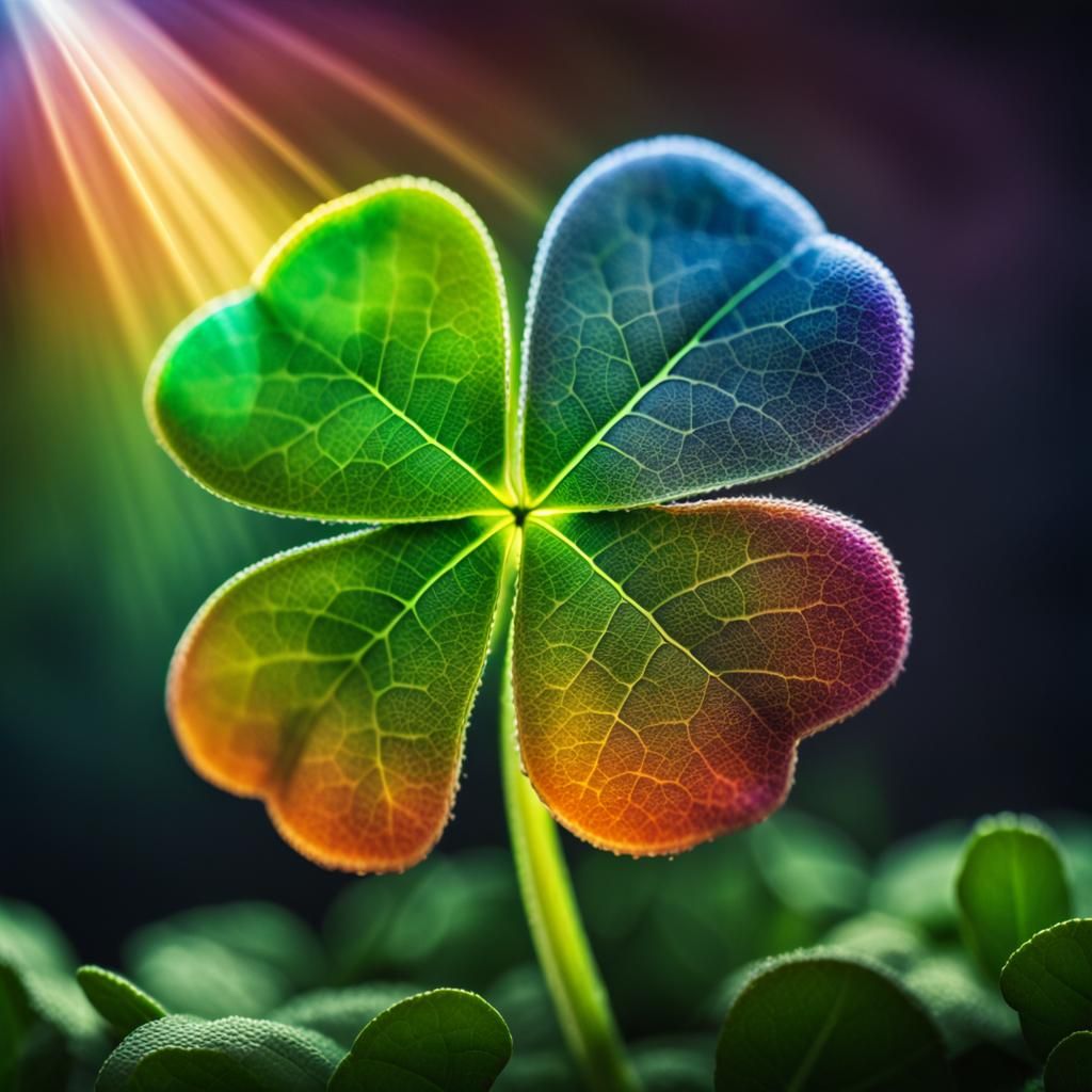 Mystical Four-Leaf Clover with Rainbow Aura