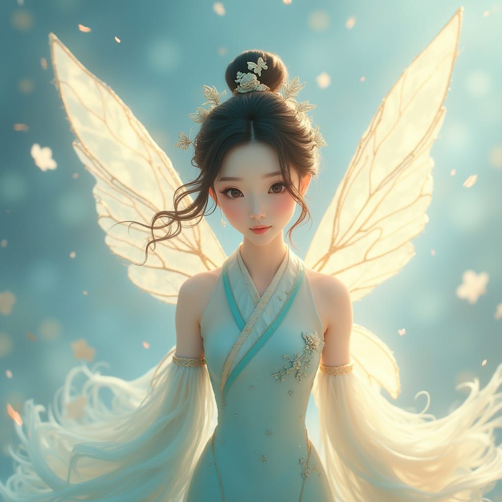 Beautiful Korean Fairy in Magical Landscape