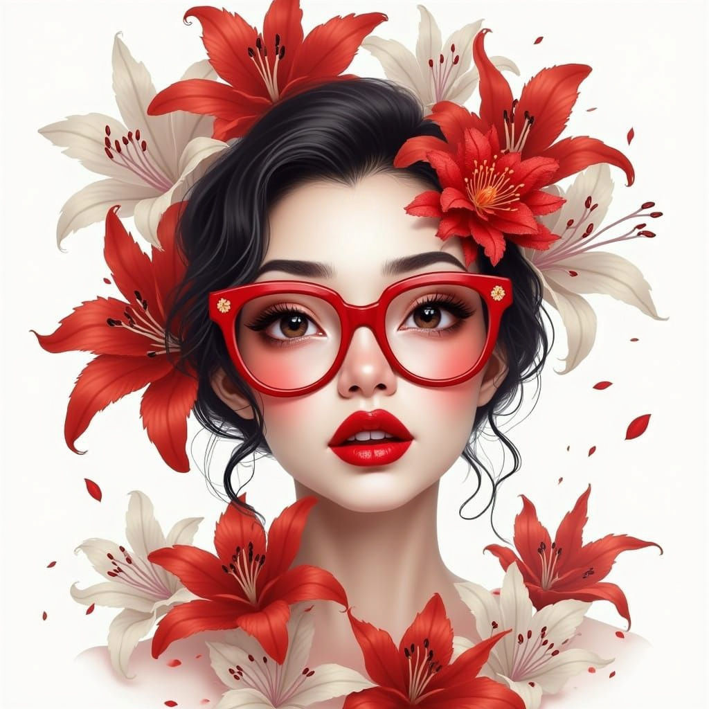 Lady Has Red and White Flowers
