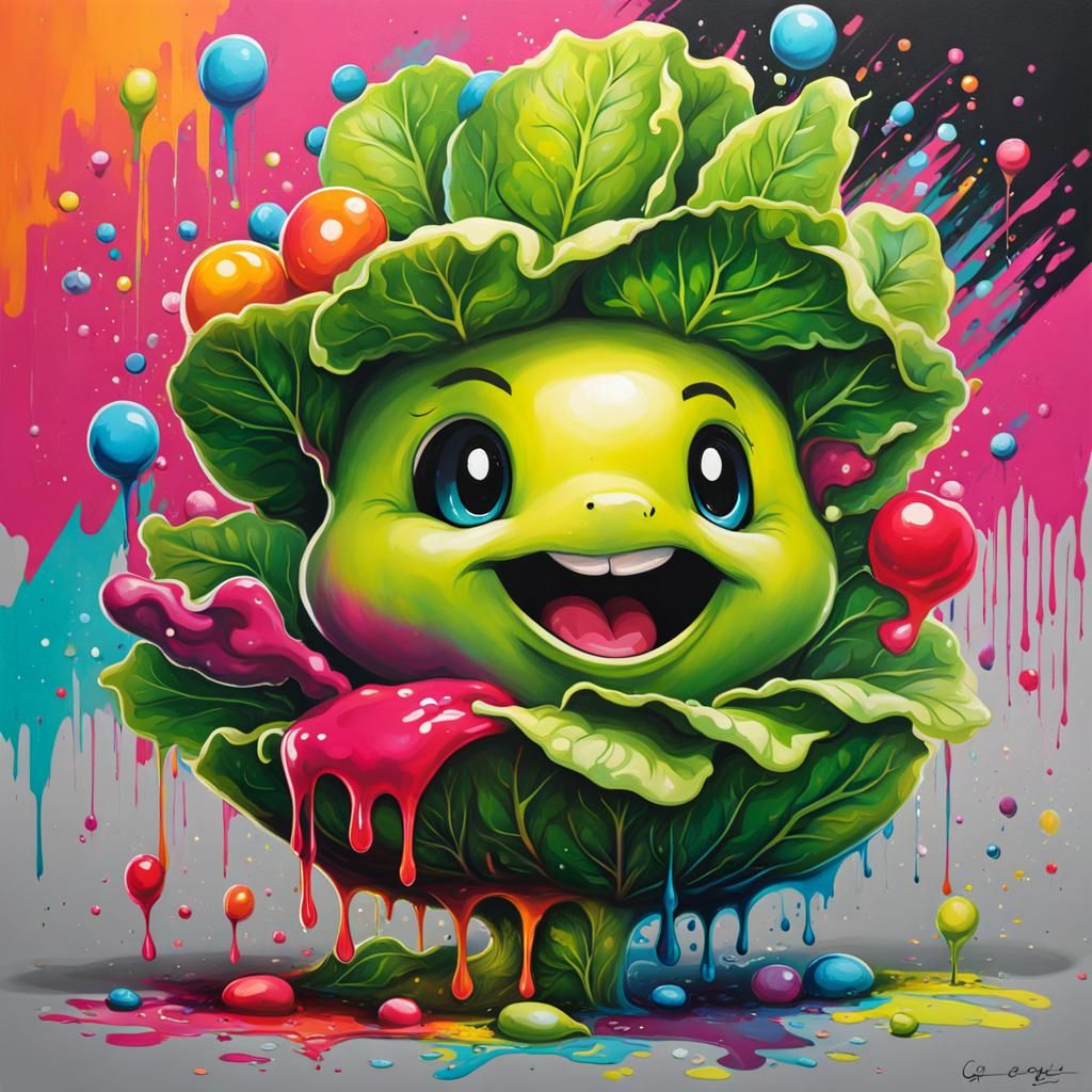 Happy Romain Lettuce Graffiti Art Illustration