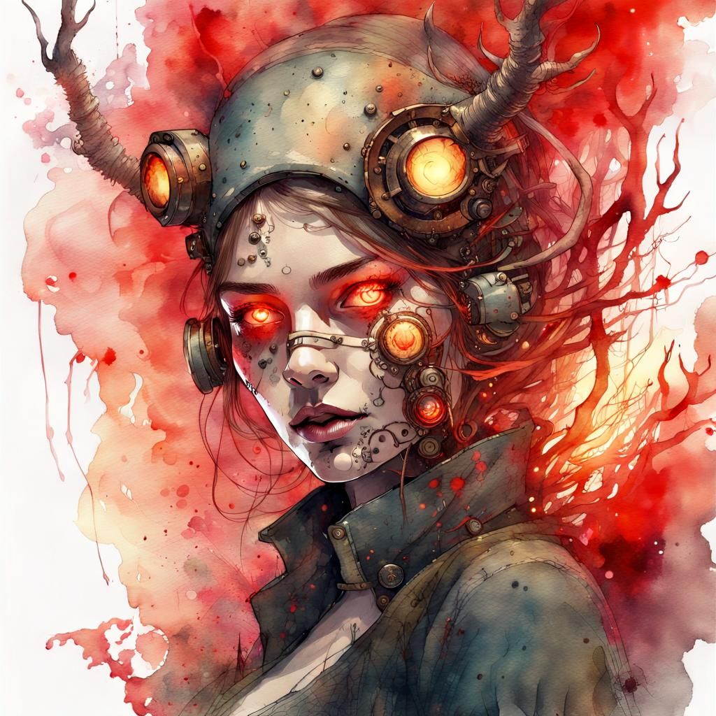 Steampunk Zombie Demon Snail in Watercolor