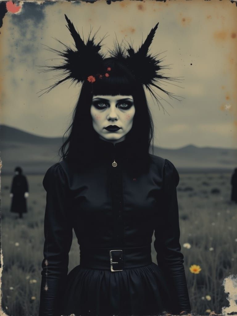 Modern Goth Girl in Dark Atmospheric Collage