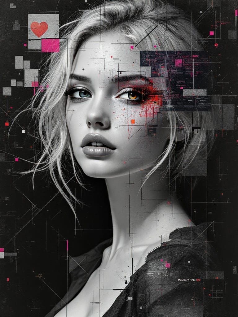 Renaissance Fresco Meets Digital Corruption in Portrait