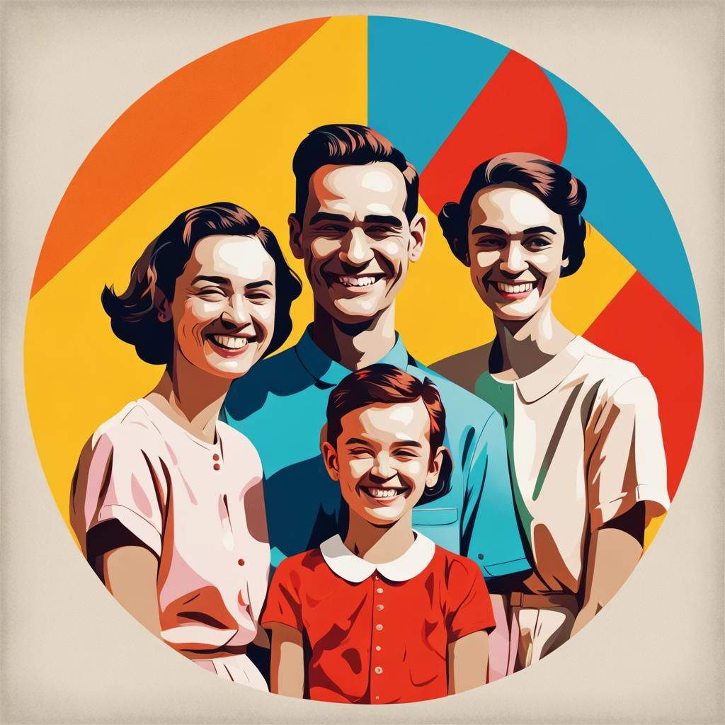 Family Portrait with Exaggerated Smiles in Pop Art