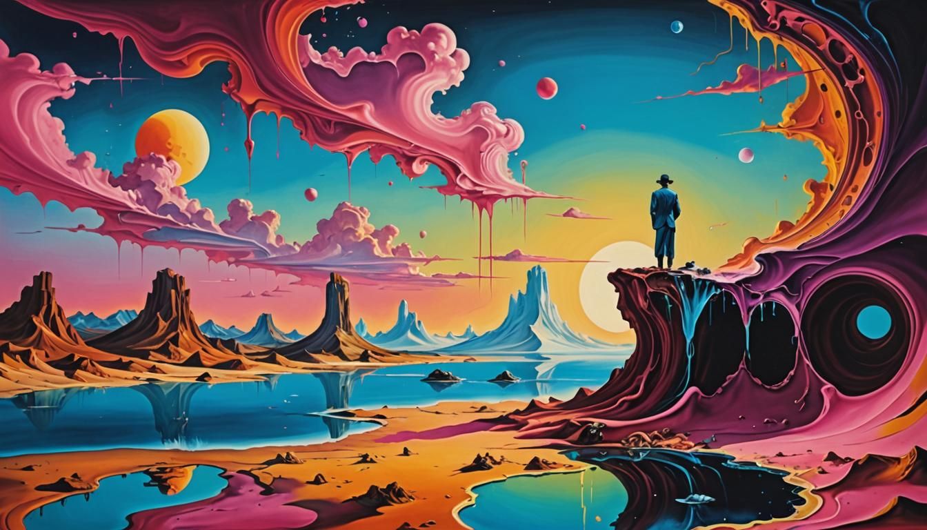 Surreal Retrowave Landscape in Oil on Canvas