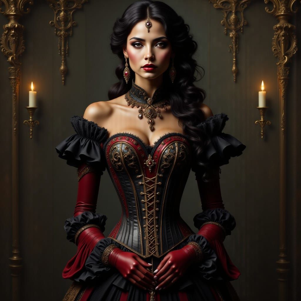 Dark Woman in Corset, Elegant Gothic Fashion