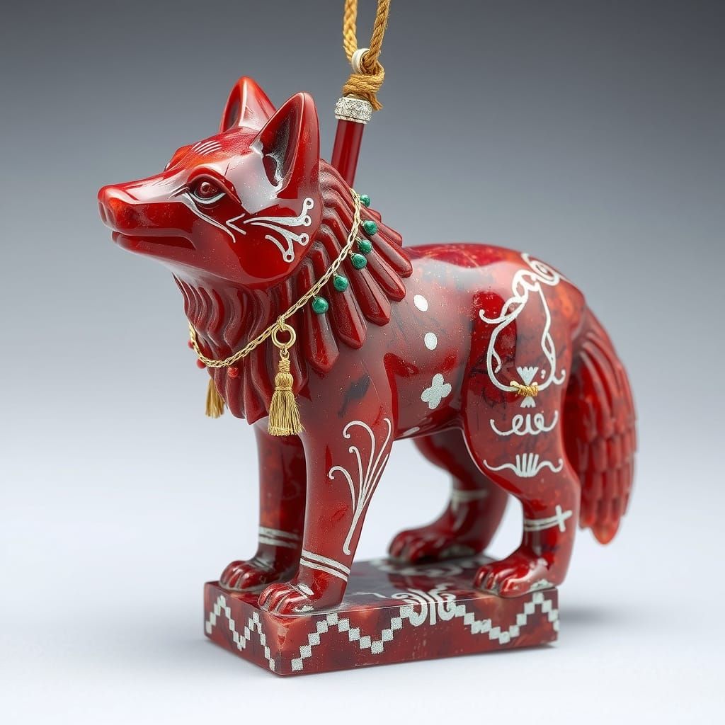 Inuit Wolf Talisman Carved from Red Crystal