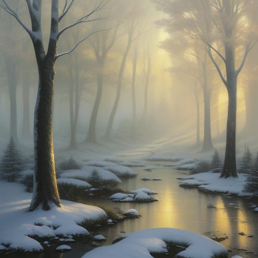Ethereal Fantasy Park Painting with First Snow