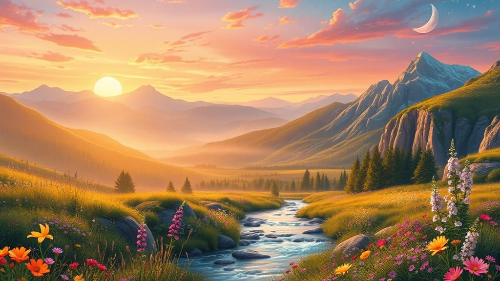 Lush Spring Landscape in Warm Embossed Pastels