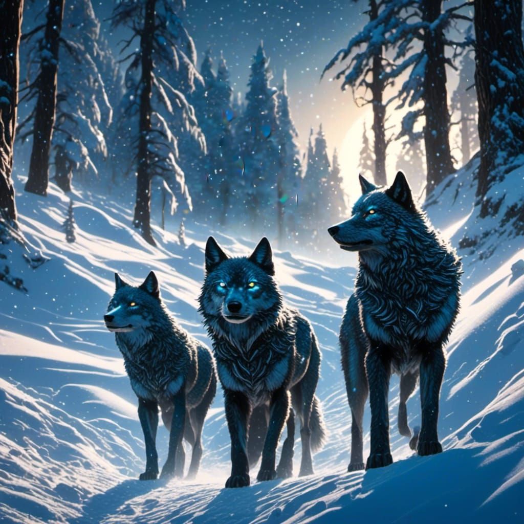 Monochromatic Blue-Eyed Wolves of Celtic Clan