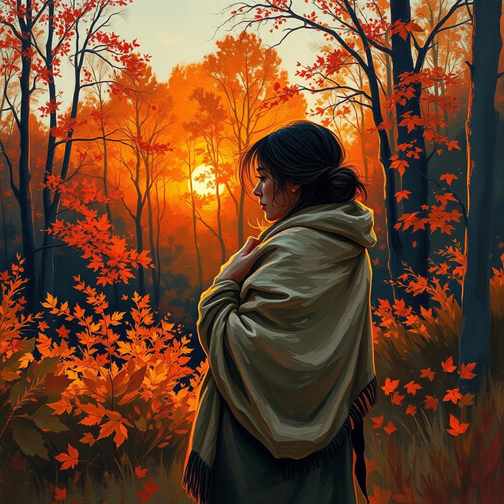 Autumnal Forest Impression in Post-Impressionist Style