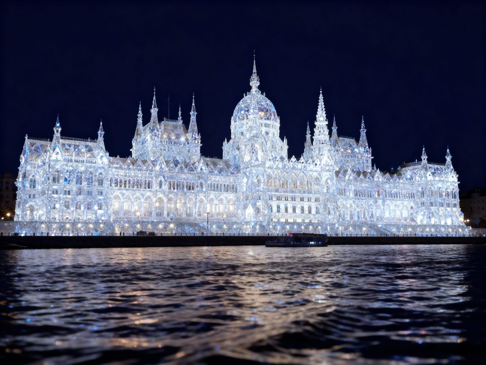 Crystal Parliament Building Illuminated at Night