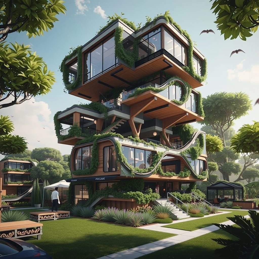 Eco-Friendly Solarpunk Village in Harmony with Nature