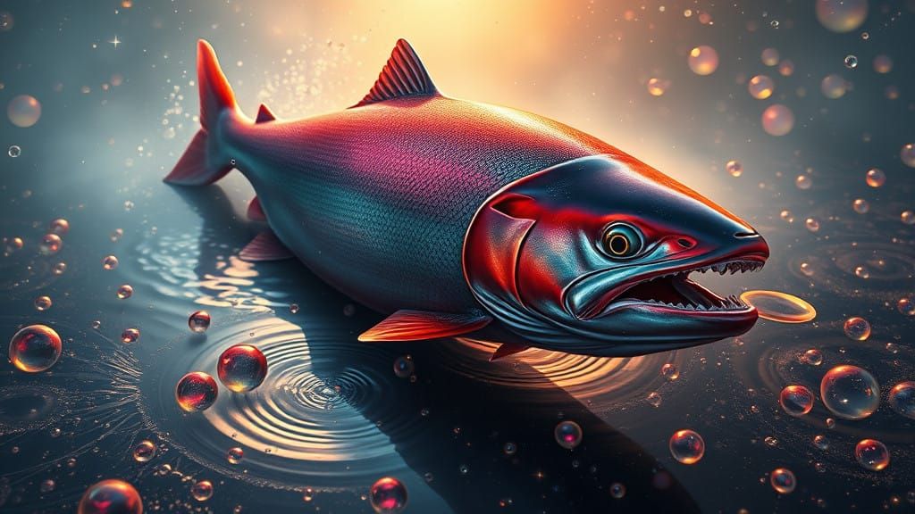 Surreal Cosmic Salmon in Kaleidoscopic Colors