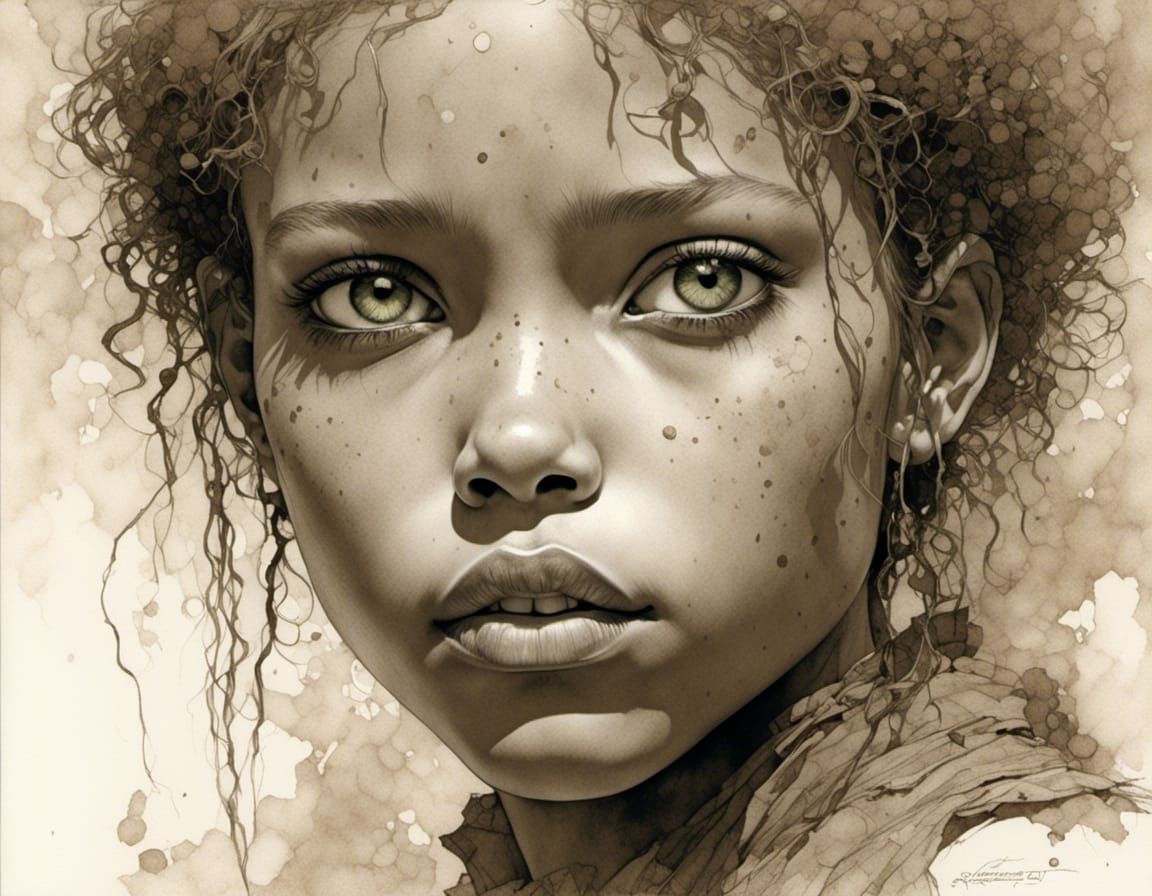 Expressive Portrait of a Gipsy with Green Eyes