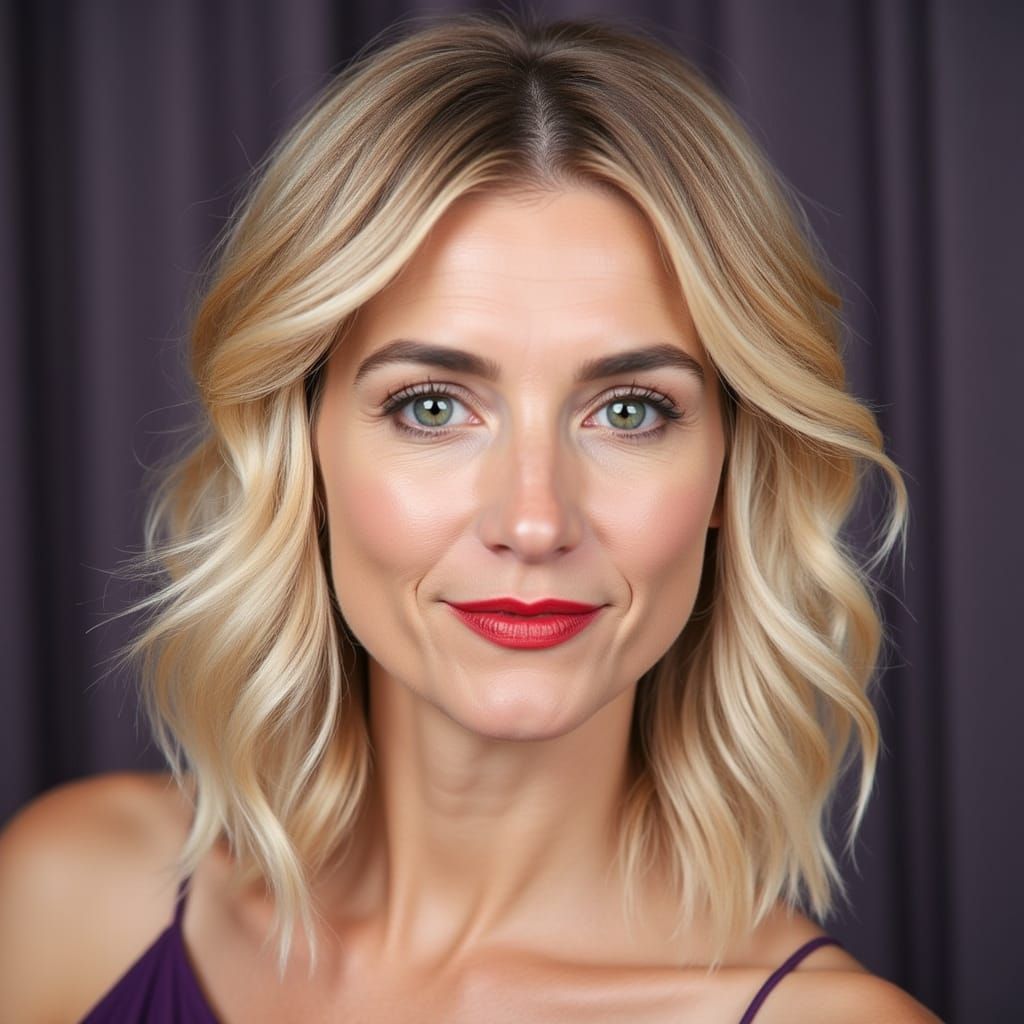 Happy Woman with Green Eyes and Purple Color Grading